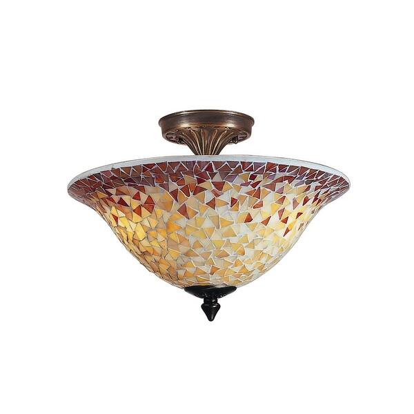 13.25" Antique Brass Cassidy Glass Mosaic Flush Mount Ceiling Light